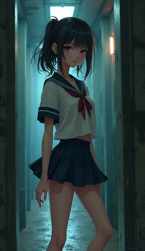 Japanese high school girl in anime style miniska-cellar clothes