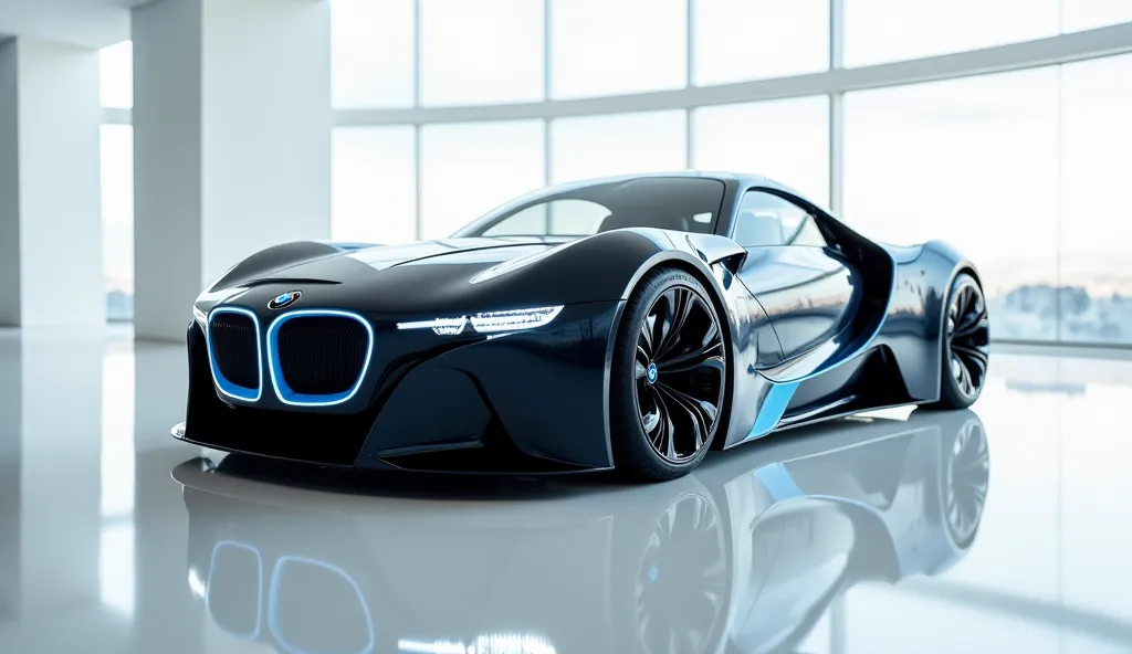 A captivating image of a 
 (  2026. BMW i4)(motorcycle  )
                            
    Fetaking center stage in a luxurious white showroom. The futuristic, vibrant
 ( Black) 
 exterior gleams, showcasing its sleek, The closeview highlights the cutting-...