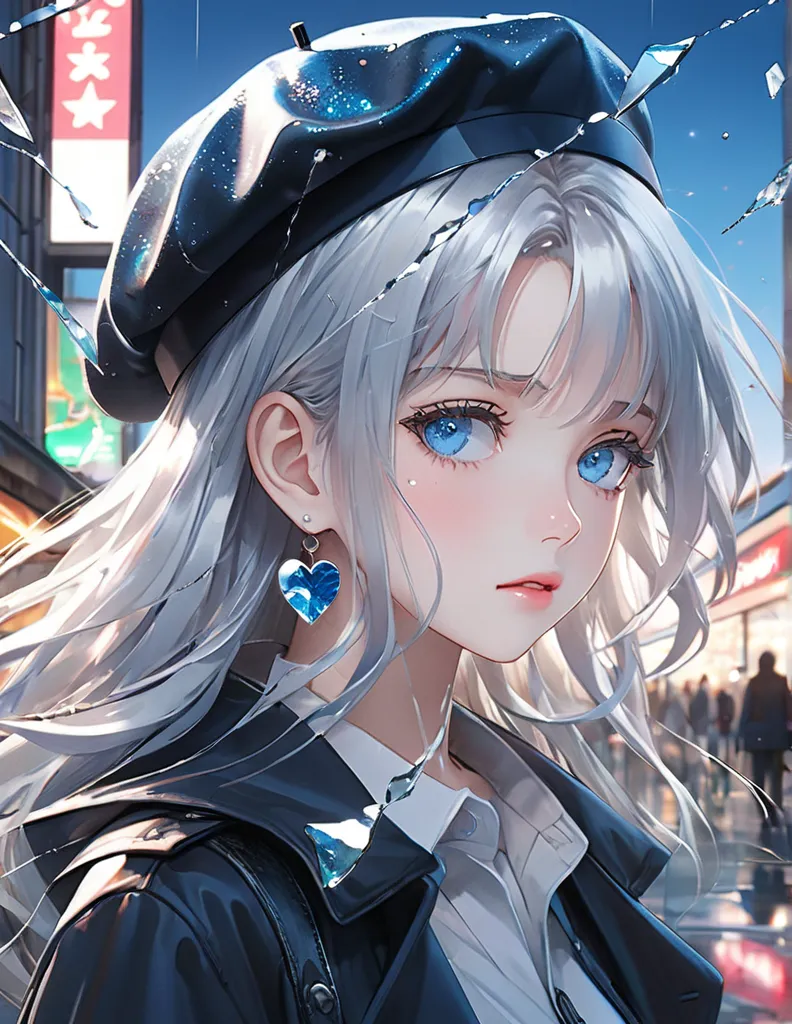 ( anime style:1.4),超Hi-Res,  Attention to Details , high quality, Hi-Res, 最high quality, 4K, 8k,posters、 artwork、 famous artist's work 、 Stylish and Cool Work、 Girl Reflected in Broken Glass 、front view、face、sad expression、semi-long hair、cute girl, tears, ...