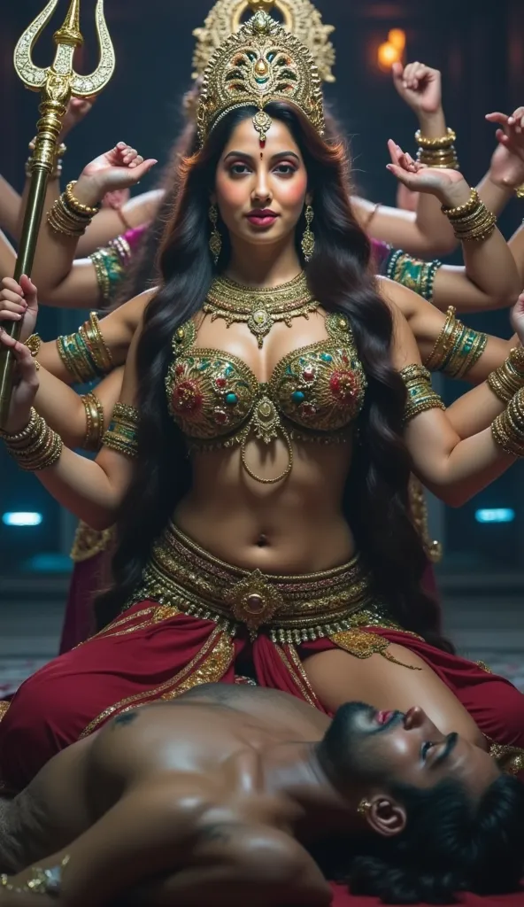 The image you sent appears to be of Hindu devi of sex love , 30 year old a Hindu goddess known for her sex and erotic. She is often depicted with multiple arms, each holding a weapon and dildo or symbol of her hottest goddess. In this image, She is sitting...