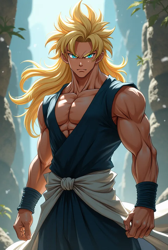 Dragon Ball very handsome white boy with blond hair blue eyes 