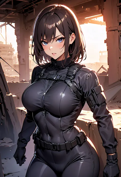 (masterpiece:1.2,Highest quality,Highest quality,Very  exhaustive:1.2),8k, wallpaper,(One Woman),( Future Female SWAT Team Member ),avoid being spotted by enemies.:1.6),((Profound)),( black tactical bodysuit that fits the body very well),(perfectionな体),(TA...