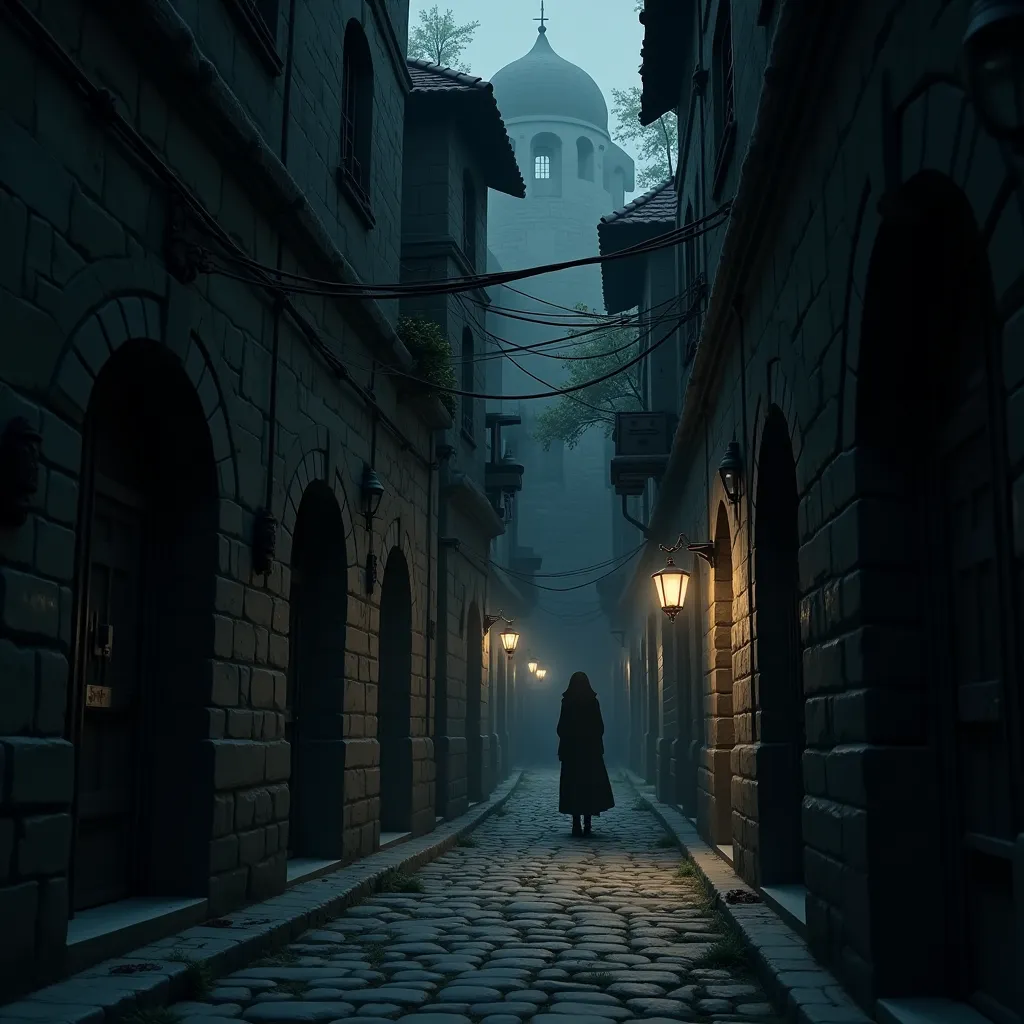 anime, dark cul-de-sac, alley, medieval