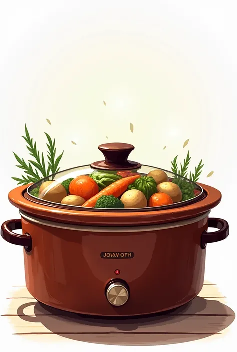 Create a crockpot with vegetables inside and a png background