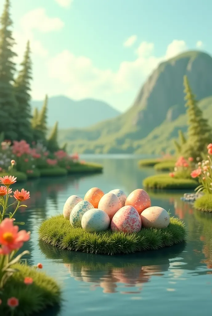 beautiful scenery with eggs sitting down next to eachother