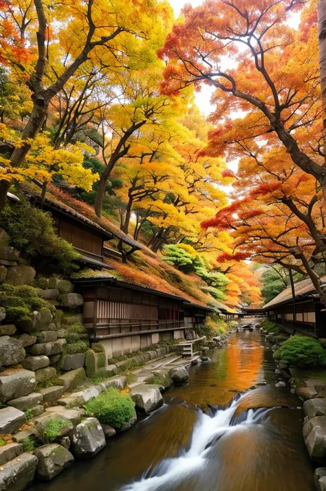  Autumn in Kyoto   、background、  Top Quality、   masterpiece、   beautiful、autumn leaves