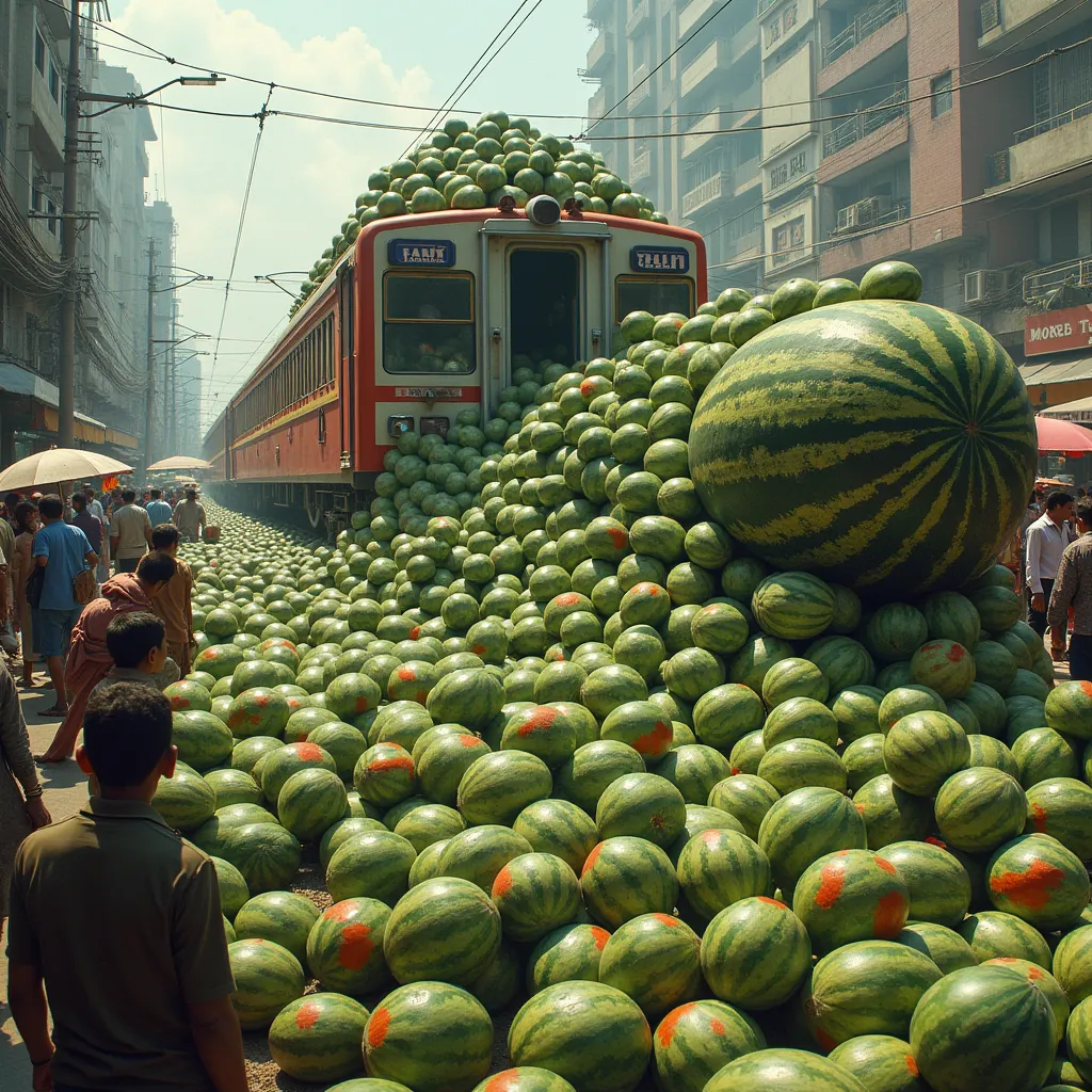 Crores of watermelon in train in Bombay road