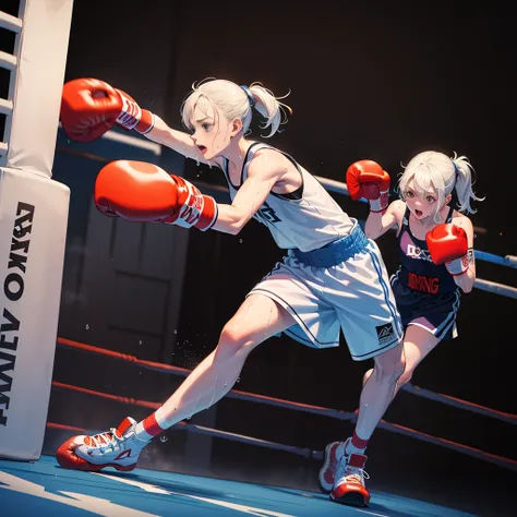 (steam:1.1),(Wet:1.1),(trembling:1.1),(Sweat:1.4),sparring:1.3,(s girl,boxing:1.6),2 girl,Boxer,action:1.6,dynamic pose,dynamic angle,low angle,full body shot,medium shot,(4K), (Raw photo: 1.2), (Realism: 1.4), (masutepiece: 1.3), (exquisite detailing: 1.2...