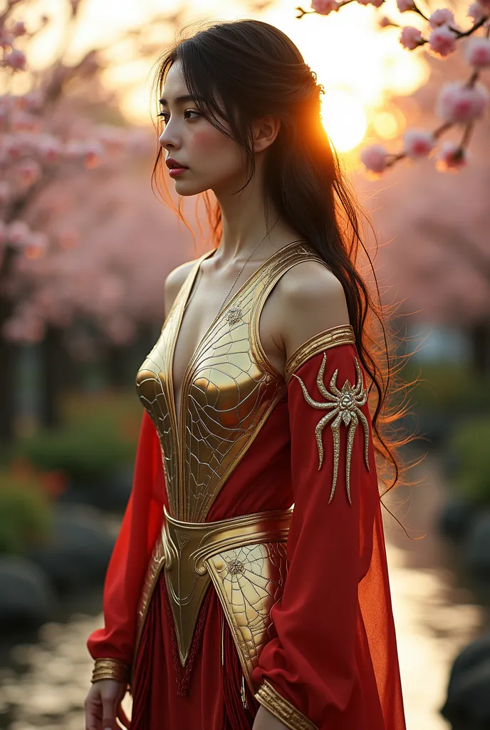 *"A stunning and serene young girl wearing a unique Japanese fashion dress infused with superhero aesthetics. Her expression is calm and composed, exuding quiet confidence and elegance. The outfit is a breathtaking fusion of traditional Japanese grace and ...