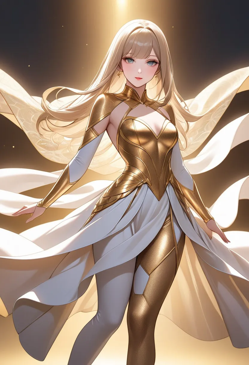 *"A stunning and sexy young girl wearing an elegant Japanese fashion dress fused with superhero aesthetics. The outfit is a breathtaking combination of modern style and fantasy. The upper part of the dress features a sleek, golden Spiderman-inspired design...