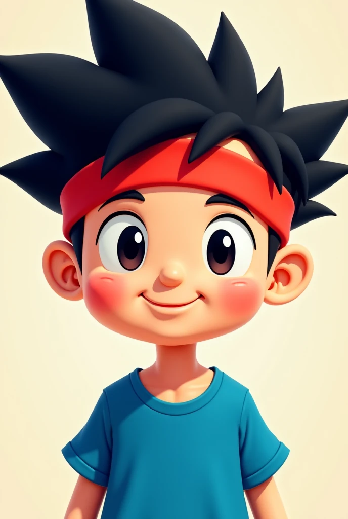 Create a character wearing a blue shirt with black hair and a red headband in an anime style with a big head and it's a boy! Abasado 