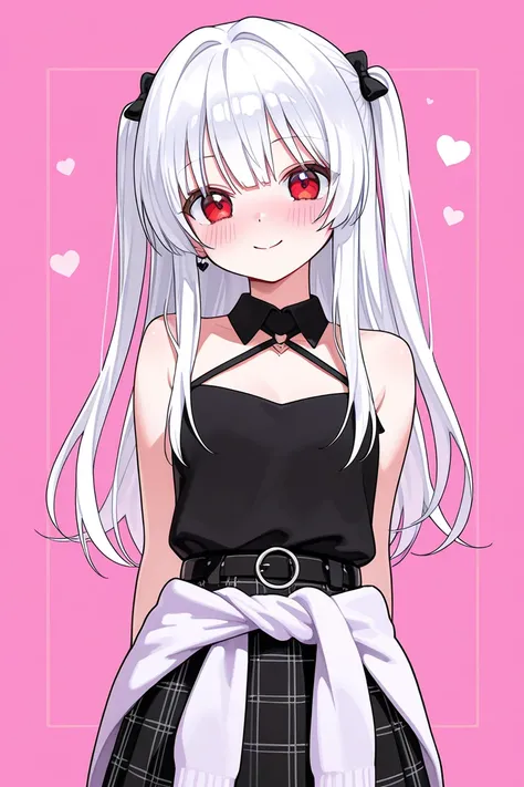 detailed, masterpiece, hd, 1girl, white long hair, red eyes, casual outfit for musician, yami kawaii style outfit, cardigan around waist, wing collar halter, yami kawaii style outfits, cozy atmosphere, slight blush