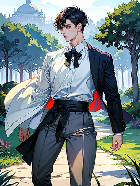  (masterpiece,best quality,ultra_detailed,highres,absurdres), (detailed shadow), (quality light), 1 (mature_male:1.8) (with bulge:1.4), (webtoon, manhwa_Jinx:1.5), 30-ish, (muscleale focus), (solo:1.6), short black Quiff hair with Soft Fringe (bangs part o...