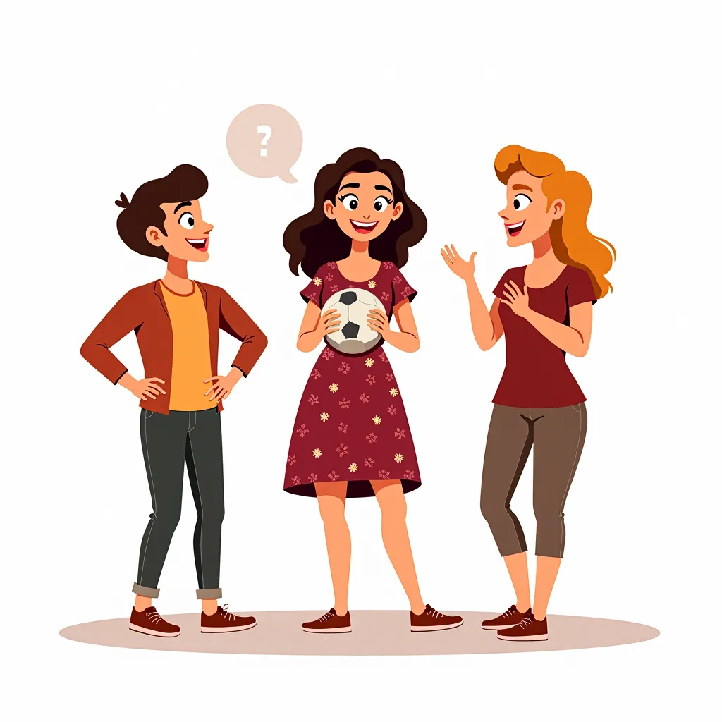 Future Tense Prompt (Semi-Realistic Cartoon Art - White Background - Group Scene):
A group of three friends, including a beautiful 27-year-old woman with short, wavy hair wearing a dark red floral dress, stand together in an excited pose. One of them is ho...