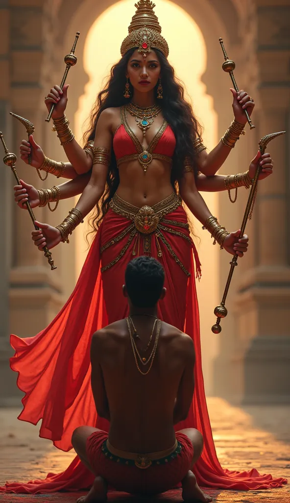 The image you sent appears to be of Hindu devi of sex love , 30 year old a Hindu goddess known for her sex and erotic. She is often depicted with multiple arms, each holding a weapon and dildo or symbol of her hottest goddess. 

In this image, she is stand...