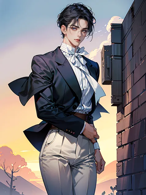  (masterpiece,best quality,ultra_detailed,highres,absurdres), (detailed shadow), (quality light), 1 (mature_male:1.8) (with bulge:1.4), (webtoon, manhwa_Jinx:1.5), 30-ish, (muscleale focus), (solo:1.6), short black Quiff hair with Soft Fringe (bangs part o...