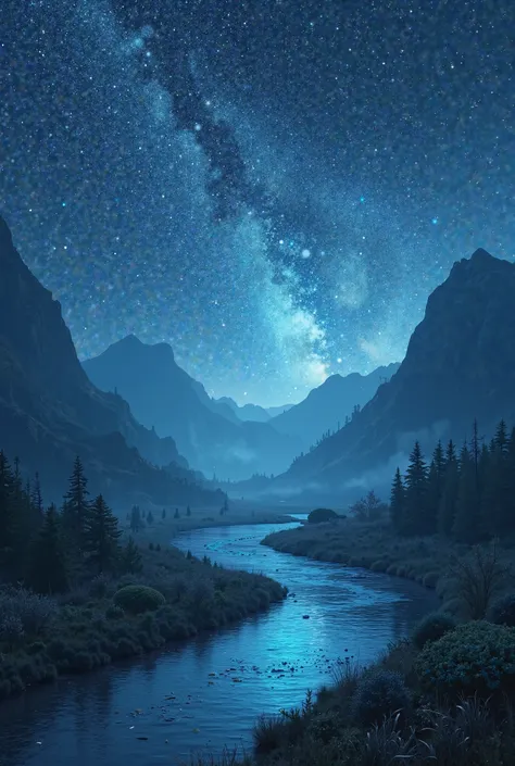 Sky full of stars and running river with no human and ista should be dark no lights