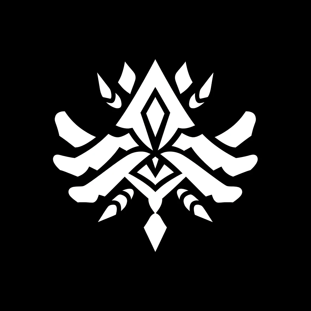 minimalistic, "mirrored faction sigil sci-fi symbol with arrows" abstract geometric cyberpunk organization symbol, minimalistic, perfect design, futuristic, minimalist, vector art, black and white, sharp, vector art, iconic, icon art, game icon art, game i...