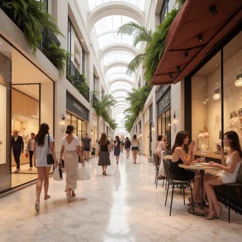 (masterpiece, photorealistic:1.4, extremely intricate:1.3, ultra resolution, hyper-realistic, 8K)
The sleek, modern interior of Shopping Leblon, with polished marble floors reflecting warm lighting. High-end boutique stores like Animale and Osklen display ...