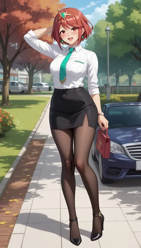  score_9,  score_8_up,  score_7_up,  source_ anime、Highest quality、8k、 masterpiece、super high definition、natural light、perfect anatomy、one woman、 small tits、saggy breasts、glamorous physique、(Pyra )、very short hair、 cute face、orgasm from chest、 office、Micro...