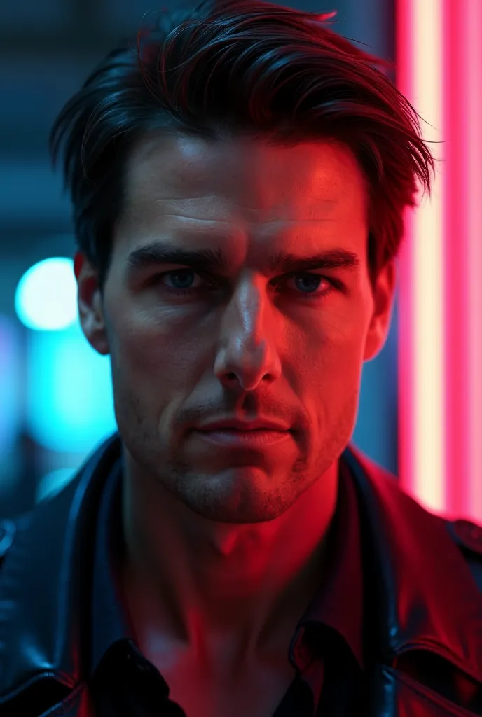 Tom Cruise, Detailed eyes,  Neon light,  contour light, (Best quality,4K,8 k,high resolution, Masterpiece :1.2),super detailed, Tom Cruise,  (Shining light:1.1) 