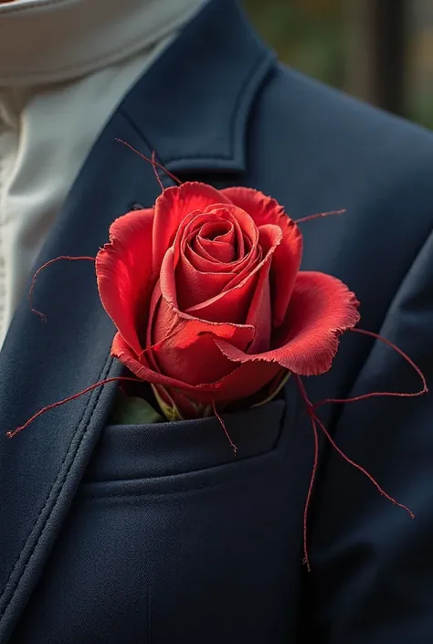 Draw a red rose on the photo in the upper pocket of your jacket 