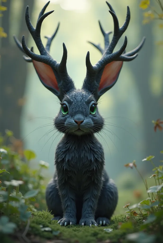 Rabbit with green eyes and elk horns