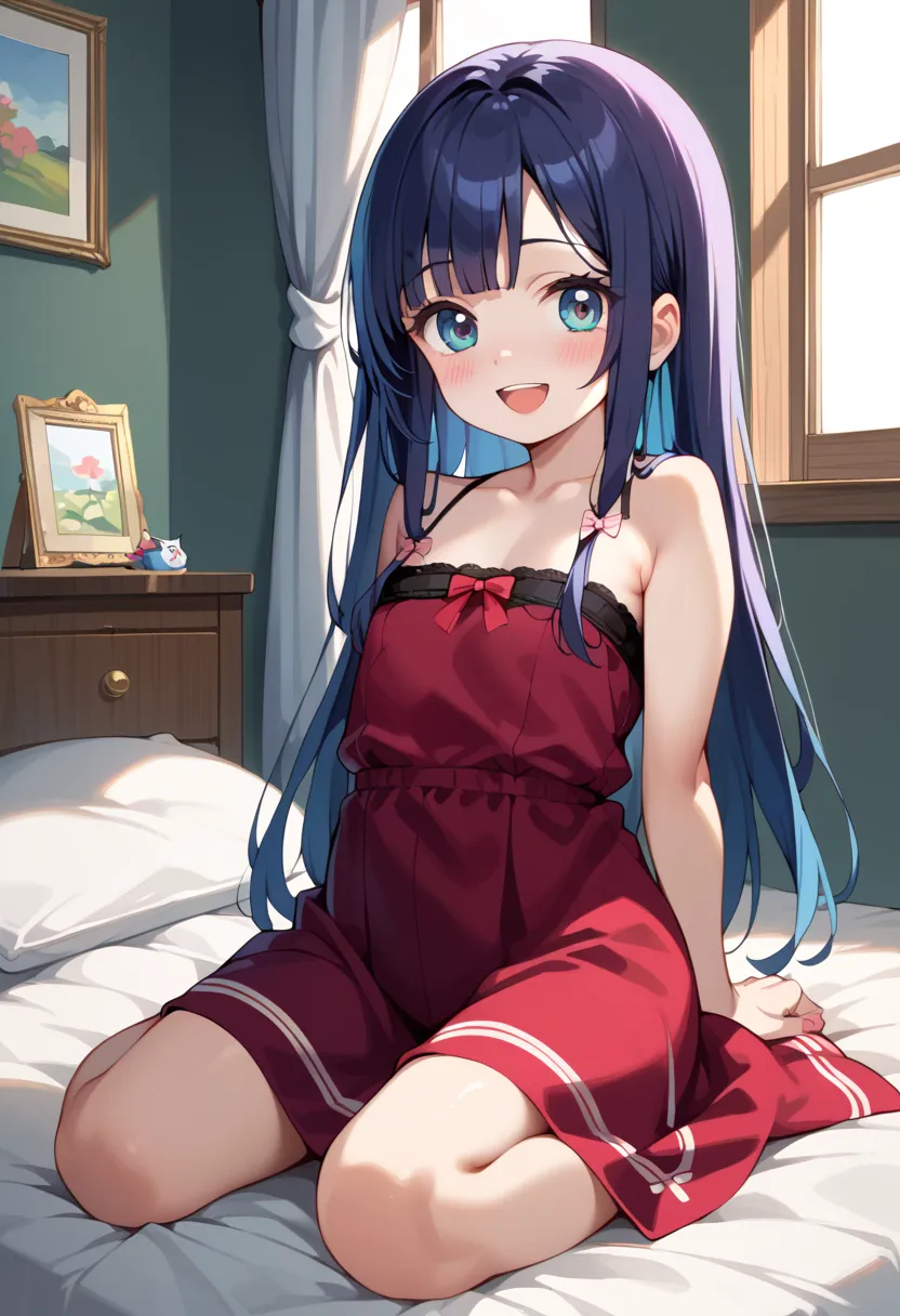 ((Highest quality)), ((masterpiece)), (be familiar with), perfect face, indoors, bedroom, watching viewers,
One woman,  Gamemun Neko ,
open mouth, ecstatic expression, blush, smile,
 small tits, flat chest, Young girl,  lori,  ,  girl,
long hair, long hair...