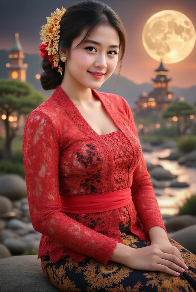 wearing red kebaya, (RAW photo, best quality), (realistic, photo-realistic:1.4), masterpiece, an extremely delicate and beautiful, extremely detailed, 2k wallpaper, Amazing, finely detail, extremely detailed CG unity 8k wallpaper, ultra-detailed, high reso...