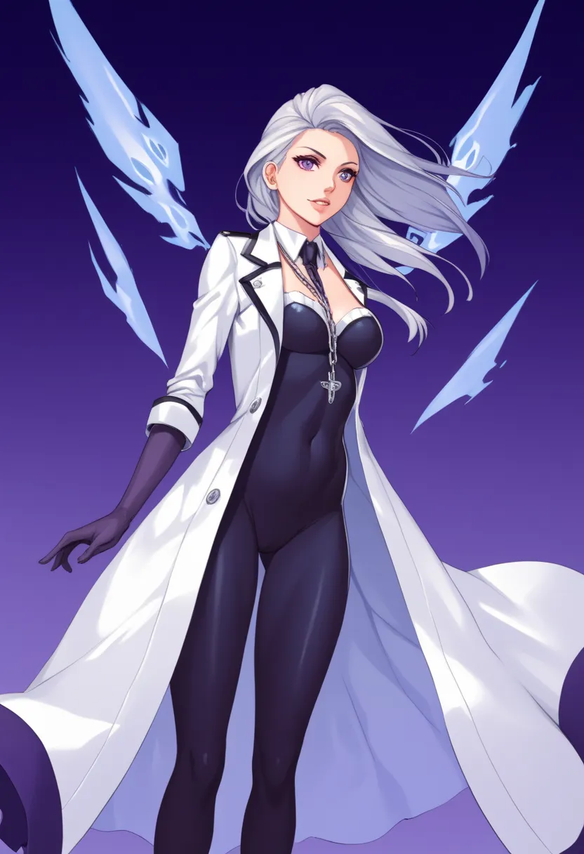 A petite and curvy young woman with soft, wavy silver hair that falls just past her shoulders. Her deep violet eyes often appear downcast, reflecting her timid and withdrawn nature. Her pale skin gives her an ethereal, almost ghostly appearance, further em...