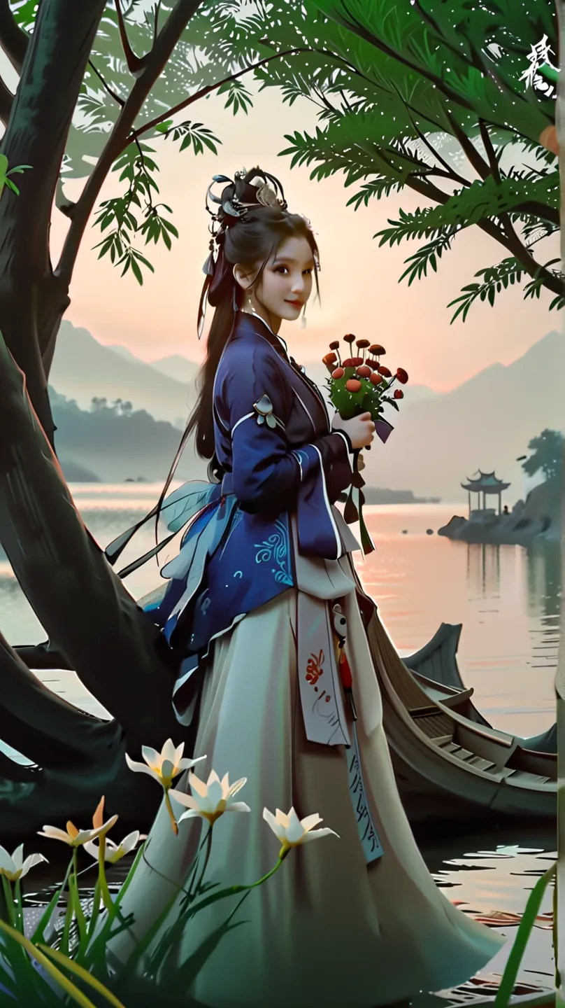  Extremely long-distance lens, highest quality、masterpiece、超High resolution、RAW Photos,A beautiful girl, Perfect face, Pretty Face, Wearing traditional  dress,  textured skin, super detail, 8k.
PHOTOGRAPH of        a vibrant artwork set in the Tang dynasty...