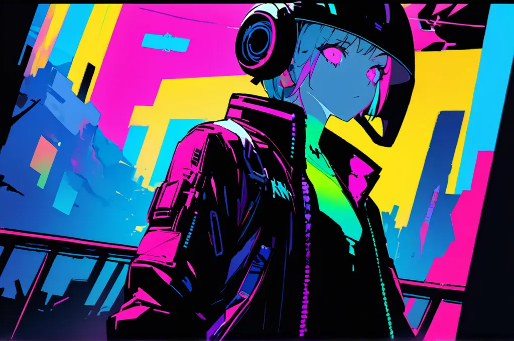 (high quality,  8,000, 4K, high contrast,  masterpiece:1.2, 最high quality,  Best Aesthetics), (dynamic angle at work), (( 1 female)), ((cyberpunk)), (( plane color)), (( Colorful Art )),helmet,The rider jacket , watching the audience, upper body,  colorful...