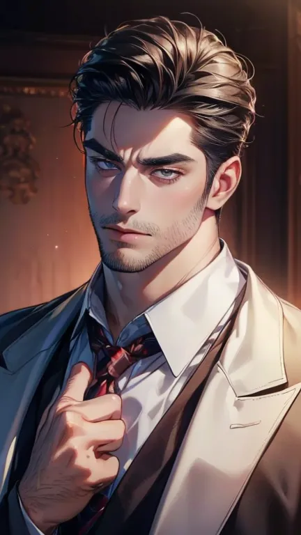 (    best quality,4K,8k,       highres,    masterpiece :1.2),    ultra-detailed    ,(Realistic,photoRealistic,photo-Realistic:1.37),36-year-old man,3 day beard,Beautiful anime,Portraits,strong,masculine,        with black hair  ,sharp jaw,             mesm...