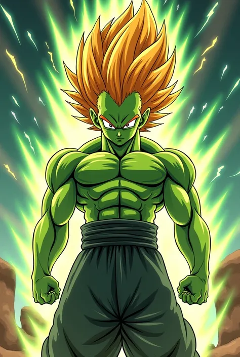 Generate an anime image of the character Piccolo from Dragon Ball in supersayaying mode with orange hair