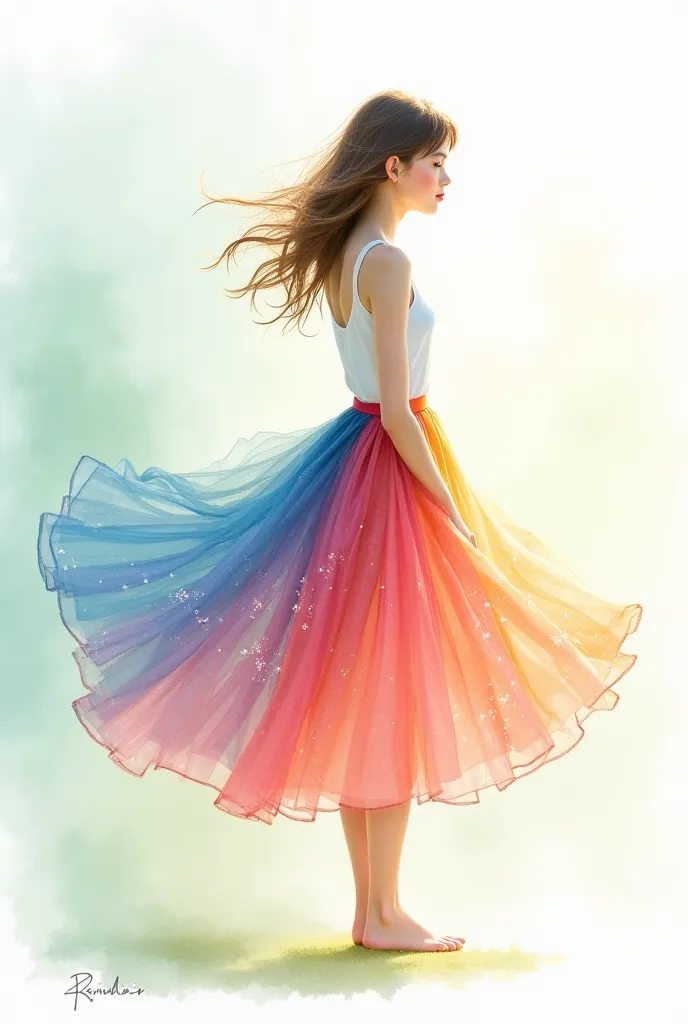 Watercolor Girl with Skirt