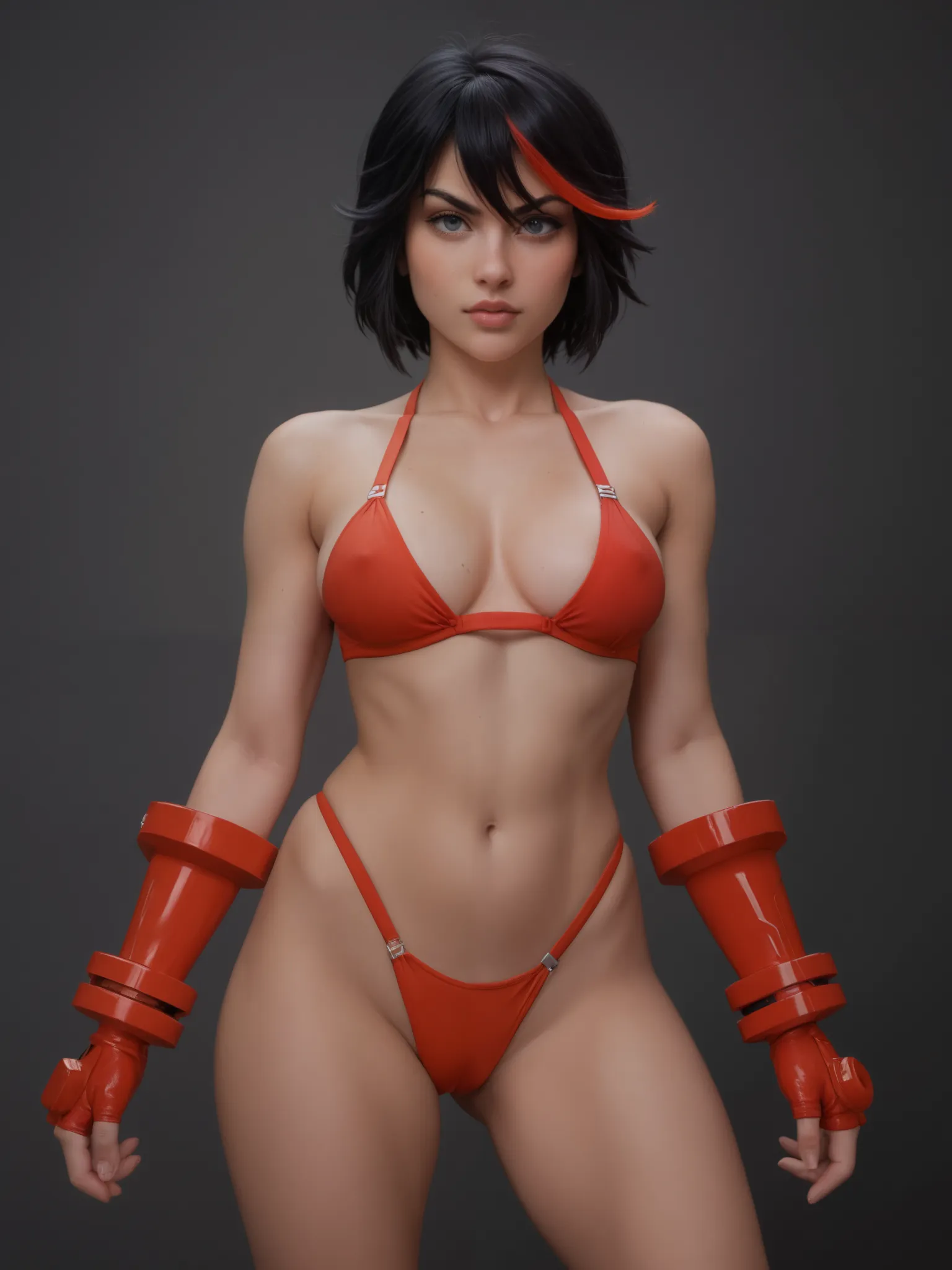 Kill la Kill, Ryuko Matoi, medium breasts, perfect breasts, perfect body, battle gear, fight arena background, sexy, seductive, high detail, masterpiece.