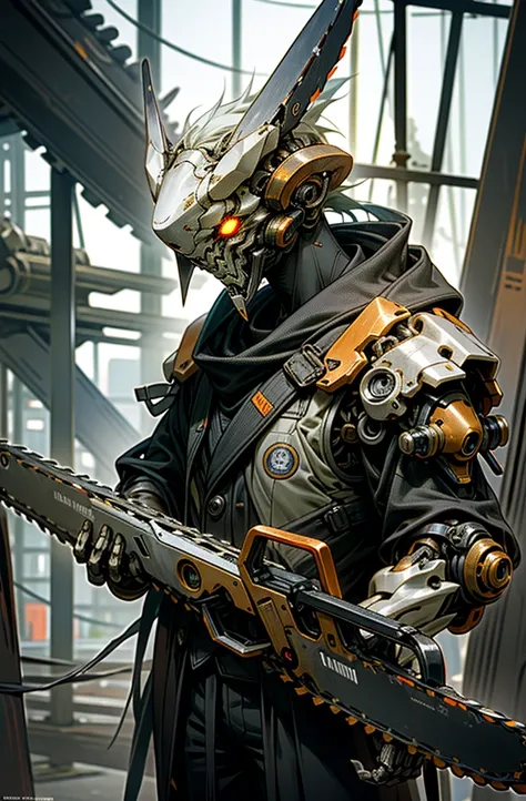  Dark _ fantasy,cyberpunk,(Chainsaw,Chainsaw man, red:1.1),1 person,Mechanical wonder,Robotic Sheep Exist,Network Guardian, Wearing a worn-out armor,  complicated, (Steel Metal [Rusty]), Elegant,  clear focus,  Greg Rutkowski shot ,  soft light , Vivid Col...