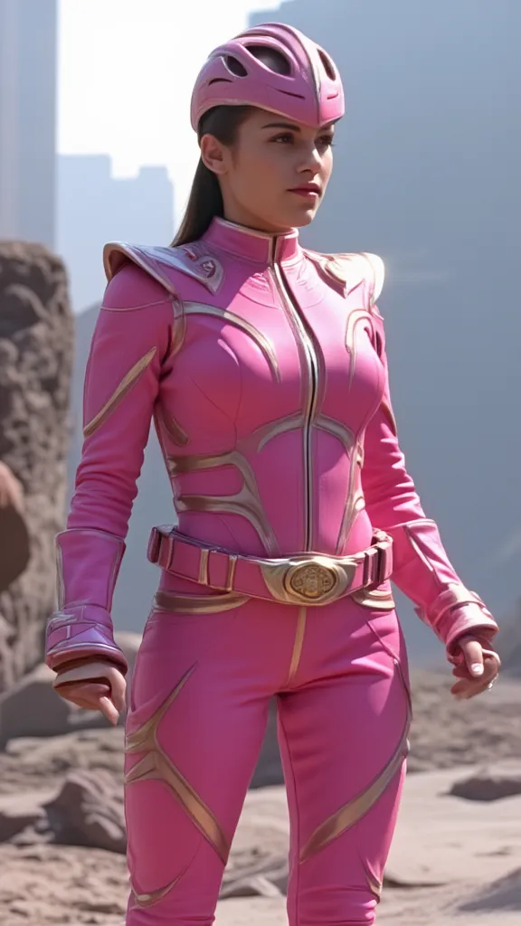 1girl, Breasts, UHD, slim pink ranger, mmpr, 