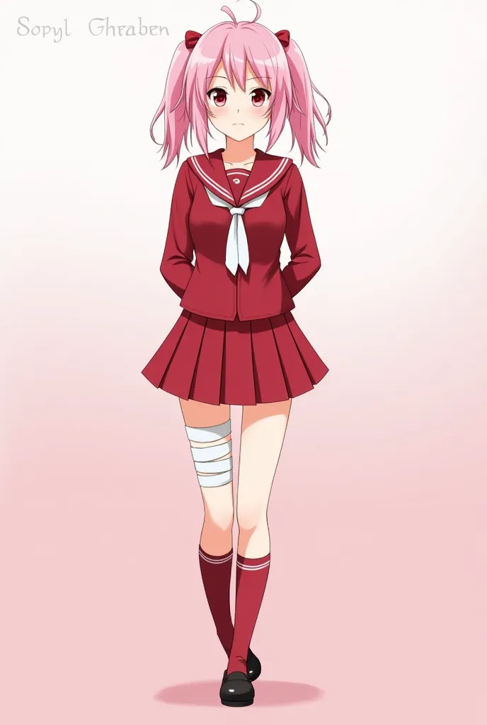 Super High School Student Council President Shiratori Chinatsu（female）  
height 158 cm 3 circumference 83(d)-56-85 
Cherry blossom pollen gradation double ponytail/残破Crimson sailor suit  
成就：Stop School Bullying Incidents Across the Country  
「Hope is the ...