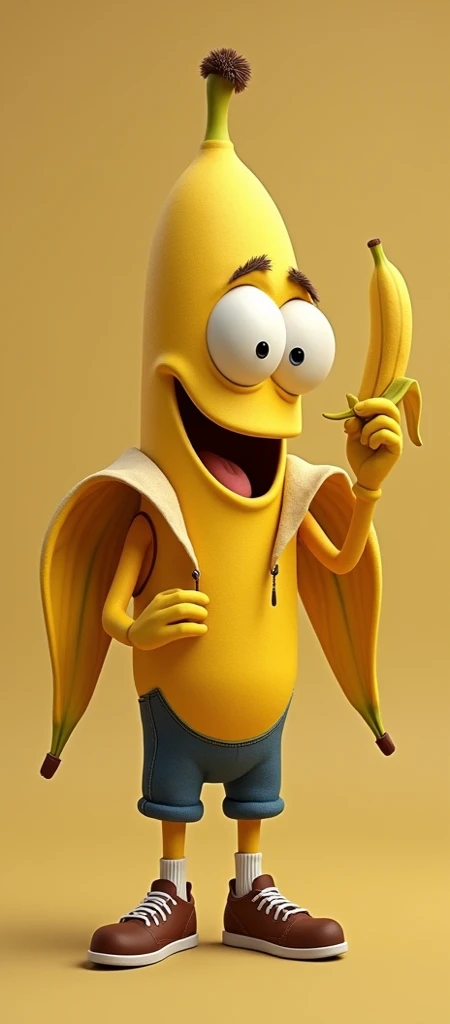 Remove the banana peel and make him eat the penis in his hand as an animation 