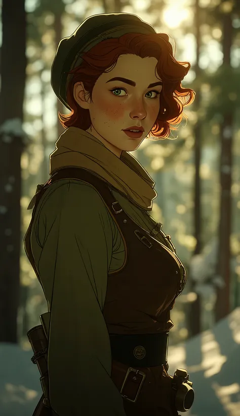 professional photo of russian red haired Princess Anastasia in peasant garb with woolen scarf, pale, freckles, glowing green eyes, perfect eyes, SabrinaLynn, upper body shot low lighting, moody, large depth of field, warhammer 40k, deep depth of field, hig...