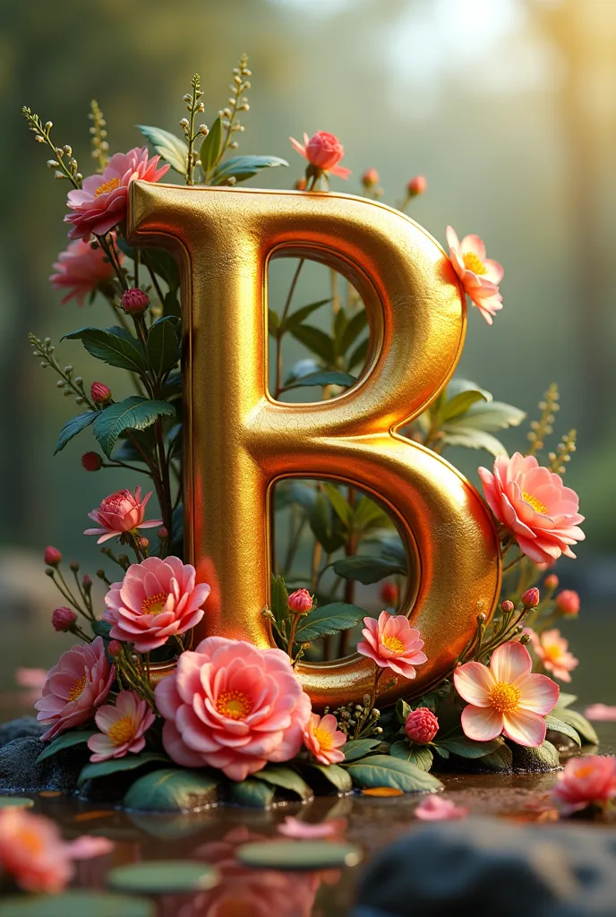 Letter B,and,The personalized Gold in 3d with flowers