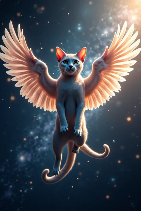 A cat flying with wings in space