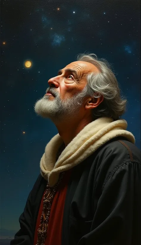 Galileo Galilei looking at the sky and time