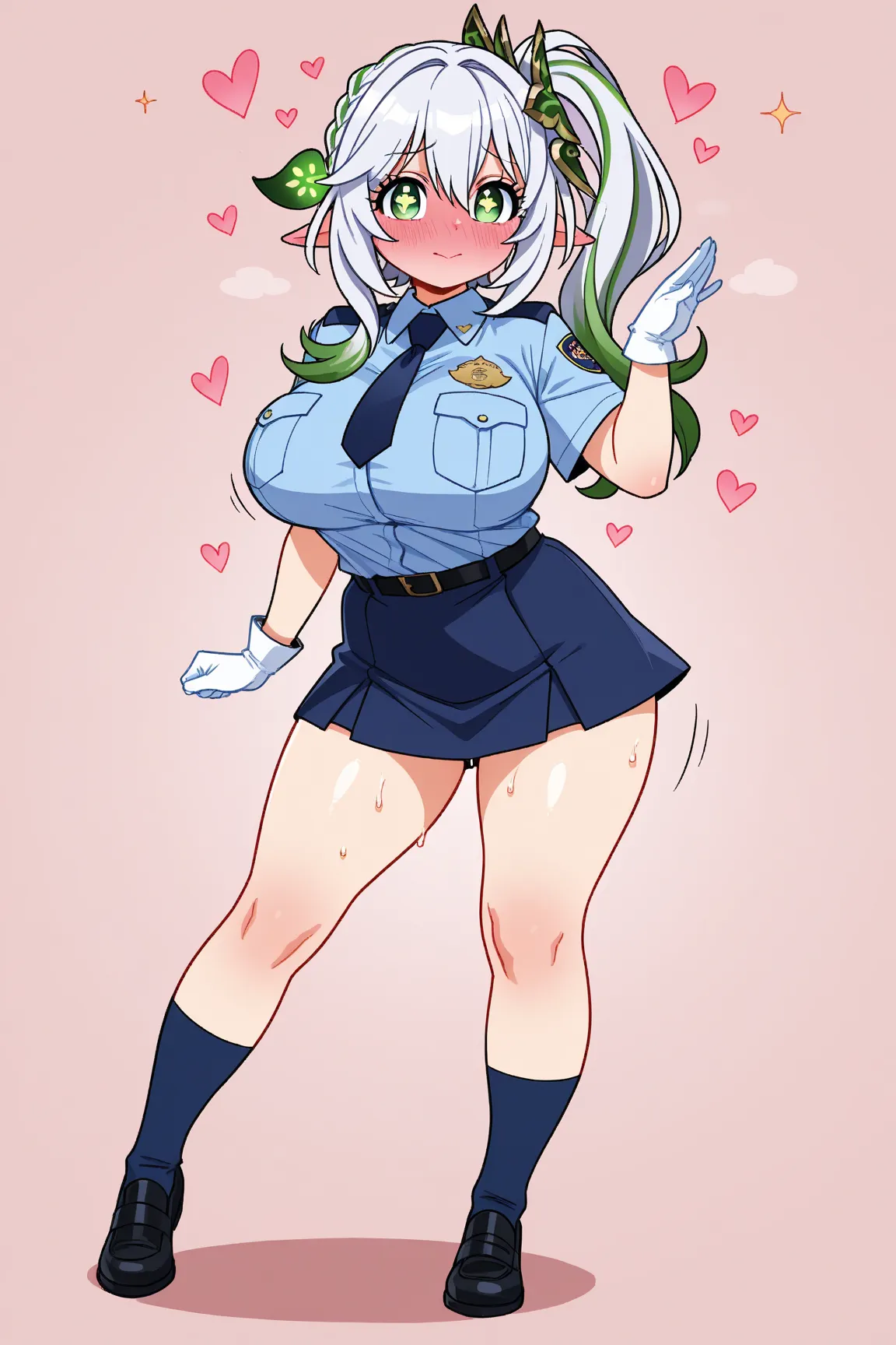 Highest quality　high definition cute girl　Onisan Minisan Scaeropolis Navy Blue Police Uniform　 police officer　police officer sexy　　 standing pose from an oblique front　white background　Miniskirt without background　is facing the front　TRPG mine system 　Whit...