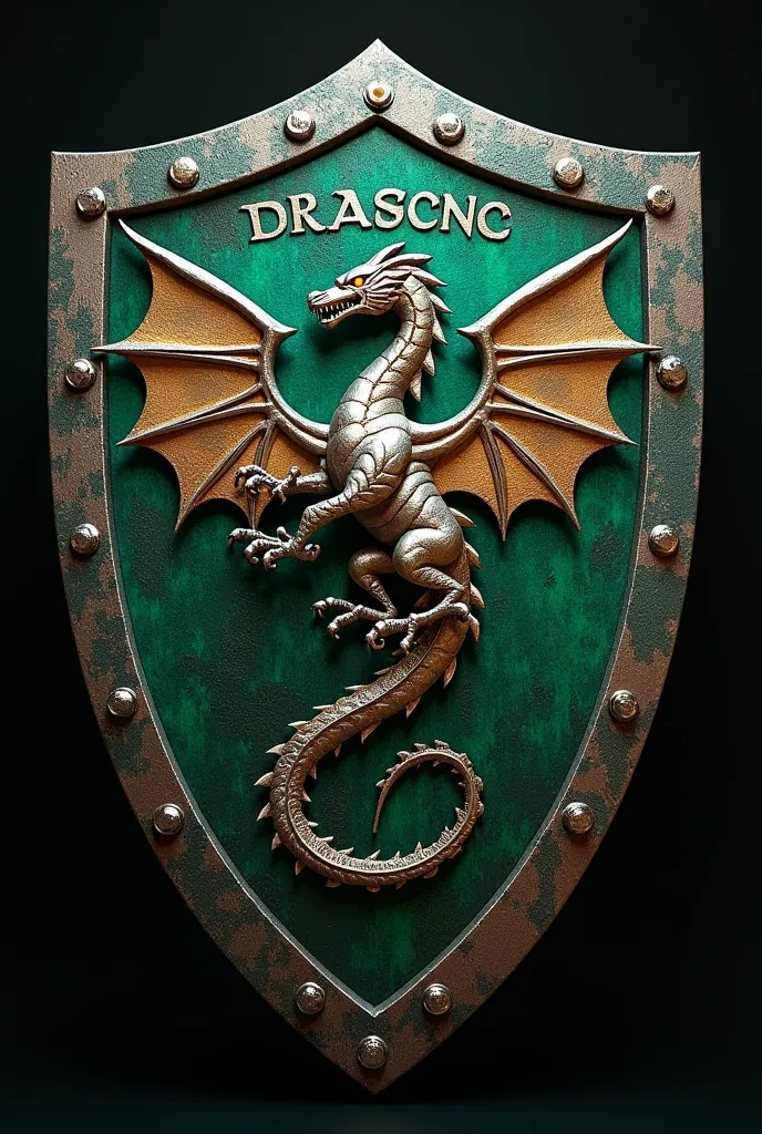 green football shield with a dragon, That the shield has the name of DRAGON CREW engraved on it