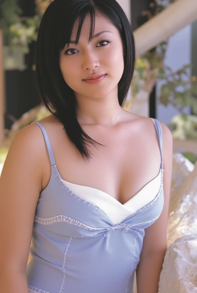 she is in an attractive camisole position,  is, Hold ,  Cute Smile Up、  Light Colored Panties  

