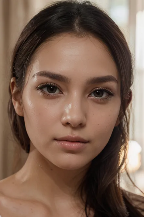 Ultra-realistic young Uzbek woman,Uzbek breathtakingly cute and lifelike, large deep black almond-shaped eyes with a soft, warm gaze, long jet-black hair, sleek and perfectly straight with natural shine, flawless radiant skin with realistic pores and subtl...