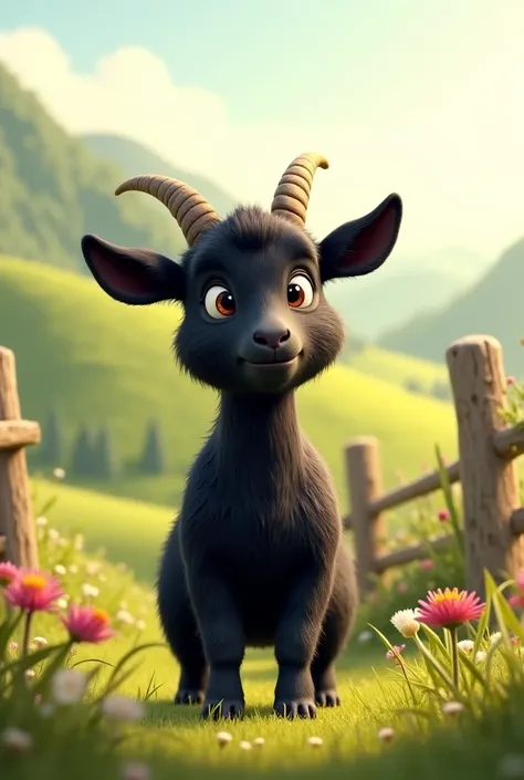 A cute black goat appears