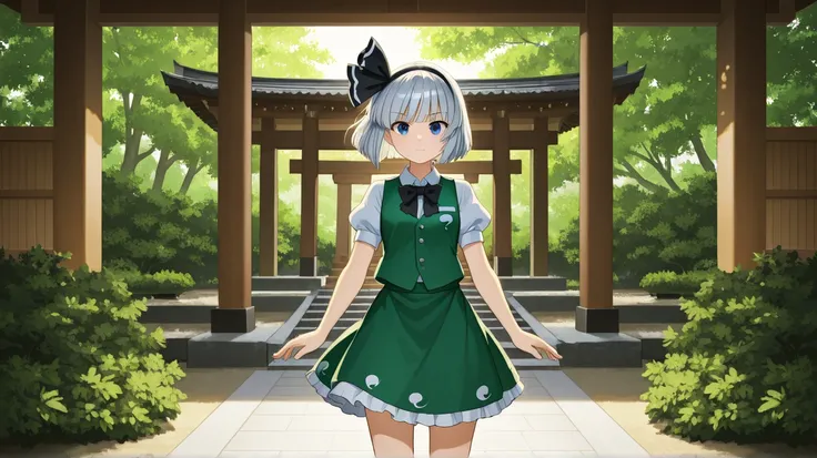 {{konpaku youmu}},k bowtie, green vest, puffy short sleeves,